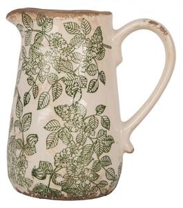 Béžový keramický džbán so zelenými kvetmi Flora M - 16*12*18 cm - Clayre & Eef