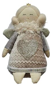 Dekoratívna látková figúrka anjel v šatôčkach so srdiečkom - 12*8*16 cm - Clayre & Eef