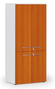 Kancelárska policová skriňa PRIMO WHITE, polené dvere, 800 x 500 x 1781 mm, biela/čerešňa