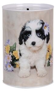 Béžová plechová dóza pokladnička so psíkom - Ø 10*15 cm - Clayre & Eef
