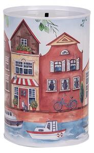 Plechová dóza pokladnička s domčekmi Amsterdam - Ø 10*15 cm - Clayre & Eef