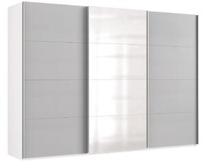 Šatníková skriňa so zrkadlom Easy Plus, 313 cm, biela / sivá