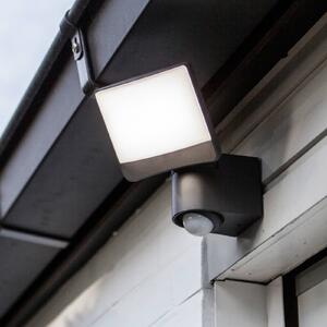 Vonkajší nástenný reflektor SUNSHINE s LED senzorom, 15 cm, tmavošedý, IP44, Hliník / sivá / zinok, Plast, Moderný, Nástenné svietidlo