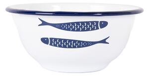 Biela dekoračná smaltovaná miska s rybkami - Ø 14*7 cm / 350 ml - Clayre & Eef