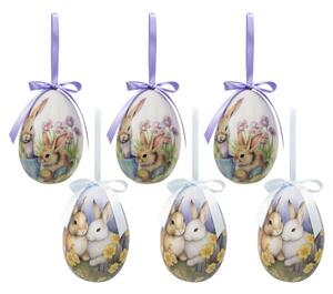 6ks dekorácie závesné vajíčko s zajačikmi Spring Egg - Ø 7*10 cm - Clayre & Eef
