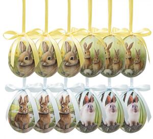 12ks dekorácia závesné vajíčko s zajačikmi Spring Egg - Ø 4*5 cm - Clayre & Eef
