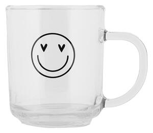Sklenený hrnček so smajlíkom Heart & Smile - 11*8*9 cm / 200 ml - Clayre & Eef