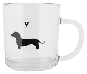 Sklenený hrnček s jazvečíkom a srdiečkom Dog&Cat - 11*8*9 cm / 200 ml - Clayre & Eef