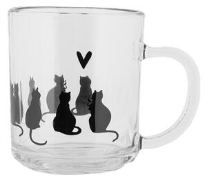 Sklenený hrnček s mačkami a srdiečkom Dog&Cat - 11*8*9 cm / 200 ml - Clayre & Eef