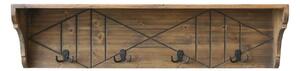 Hnedá antik drevená polička so 4 háčikmi Hooks - 91*20*23 cm - Chic Antique