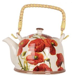 Porcelánová kanvička svlčími makmi a so sitkom - 18*14*12 cm / 800 ml - Clayre & Eef