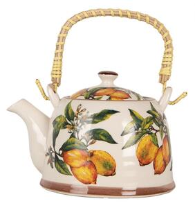 Porcelánová kanvička s citrónmi a so sitkom - 18*14*12 cm / 800 ml - Clayre & Eef
