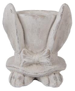 Šedý antik cementový kvetináč králičie uši s klobúkom - 17*16*19 cm - Clayre & Eef