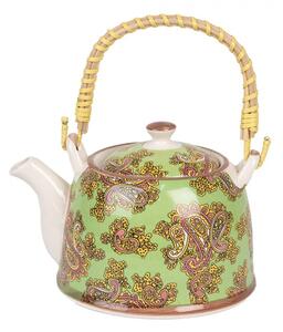 Zelená kanvička s ornamentmi a so sitkom - 18*14*12 cm / 800 ml - Clayre & Eef