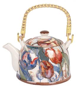 Porcelánová kanvička s tulipánmi a so sitkom - 18*14*12 cm / 800 ml - Clayre & Eef