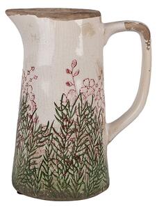 Béžovo-zelený dekoračný džbán s ružovými kvetmi Rustic Flower M - 16*11*20 cm - Clayre & Eef