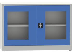 Zváraná policová skriňa s presklenými dverami, 800 x 1200 x 400 mm, sivá/modrá