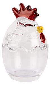 Transparentná sklenená dóza s vekom v tvare sliepočky Chicken - ⌀ 6*9 cm - Clayre & Eef