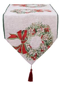 Béžový behúň so strapcom a vianočnými venci Christmas Rustic - 33*180 cm - Clayre & Eef