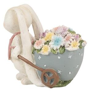 Dekorácia zajačik vezúci vozík s kvetinami - 11*6*10 cm - Clayre & Eef