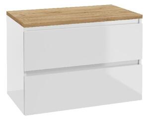 Kielle Nefia - Skrinka vrátane dosky pod umývadlo 80x55x46 cm, lesklá biela/zlatý dub 50027S840
