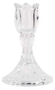 Transparentný sklenený svietnik na úzku sviečku v tvare tulipánu - Ø 8*12 cm - Clayre & Eef