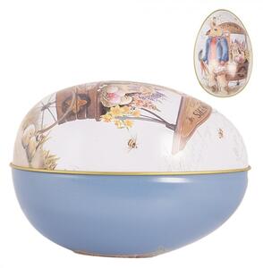 Modrá plechová dóza v tvare vajíčka s králikom Easter Egg - 8*13*8 cm - Clayre & Eef