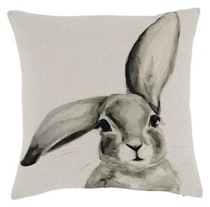Béžová bavlnená ľanová obliečka na vankúš s králikom Rabbi - 45*45 cm - Chic Antique