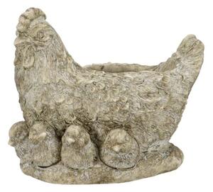Šedý antik cementový kvetináč sliepky s kuriatkami - 21*16*19 cm - daan kromhout