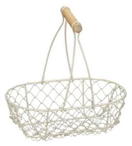 Krémový drôtený dekoračný košík s rukoväťou - 21*13*8/22 cm - Posiwio