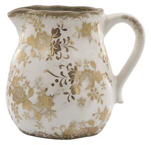 Béžový baňatý keramický džbán so zlatými kvetmi Melun gold - 13*16 cm - Chic Antique