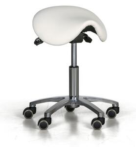 Pojazdná pracovná stolička ENIE, sedák v tvare sedla, mäkké kolieska, biela