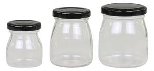 Set 3ks sklenená dóza s čiernym viečkom - Ø 6*8 / Ø5*7/ Ø4*6 cm - Chic Antique
