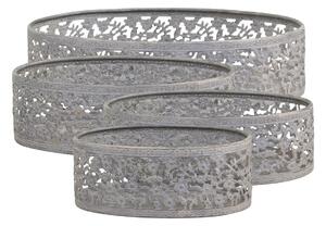 4ks dekoračný plechový antik podnos s čipkou - 21*15*5 cm - Chic Antique
