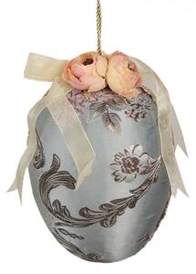 Modré závesné vajíčko zdobené kvetmi - Ø 15*21 cm - Clayre & Eef