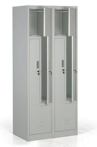 Kovové šatníkové skrinky Z, 4 oddiely, cylindrický zámok, sivé dvere