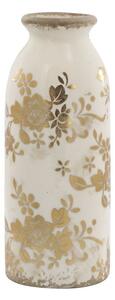 Béžová keramická váza so zlatými kvetmi Melun gold - Ø 8*20 cm - Chic Antique