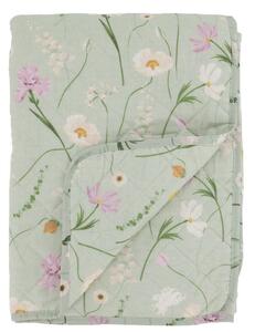 Zelený bavlnený prehoz s kvetmi Aix Quilt Wild Flowers - 130*180 cm - Chic Antique