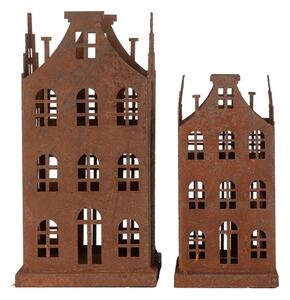2ks hrdzavá dekorácia / svietnik Amster Antik - 11 * 11 * 21 / 8 * 8 * 16 cm - Clayre & Eef