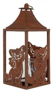 Hrdzavý kovový lampáš s mačkami - 15*15*37 cm - Clayre & Eef