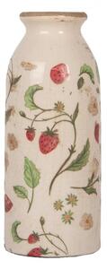 Béžová keramická váza s jahôdkami Wild Strawberries - Ø 8*20 cm - Clayre & Eef