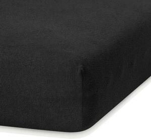 Čierna elastická plachta s vysokým podielom bavlny AmeliaHome Ruby, 200 x 160-180 cm