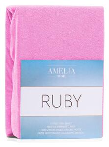 Ružová elastická plachta s vysokým podielom bavlny AmeliaHome Ruby, 200 x 80-90 cm