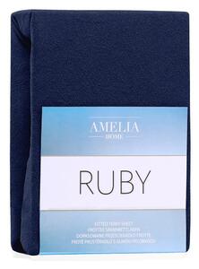 Námornícky modrá elastická plachta s vysokým podielom bavlny AmeliaHome Ruby, 200 x 160-180 cm