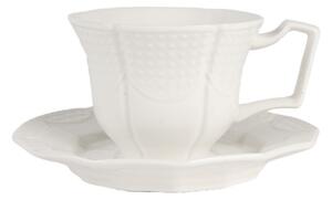 Biela keramická šálka s tanierikom - 12*9*6 / Ø 14*2 cm / 175 ml - Clayre & Eef