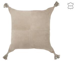 Šedý kožený vankúš so strapcami Tasse - 45*8*45 cm - J-Line by Jolipa