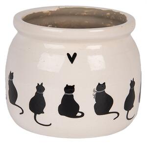Béžový obal na kvetináč s mačkami a srdiečkom Dog&Cat - Ø 12*10 cm - Clayre & Eef