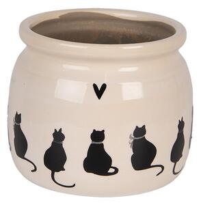 Béžový obal na kvetináč s mačkami a srdiečkom Dog&Cat M - Ø 16*13 cm - Clayre & Eef