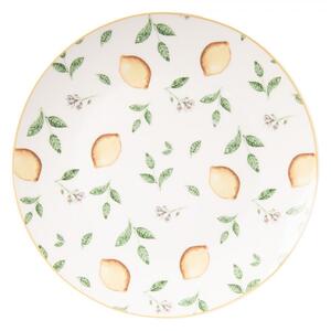 Biely porcelánový dezertný tanierik s citrónmi Lemons & Leafs - Ø 20cm - Clayre & Eef