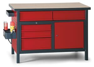 Pracovný stôl GÜDE s uzamykateľnou skrinkou a zásuvkami, antracit / červená